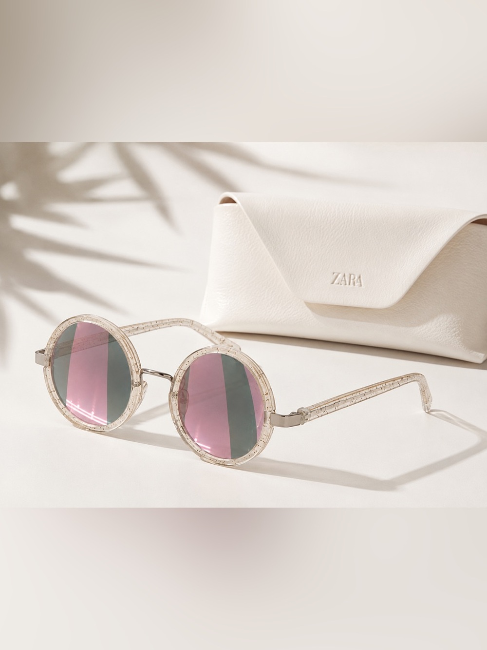 ZARA Clear Speckled Frame Sunglasses with Pink Mirrored Lenses